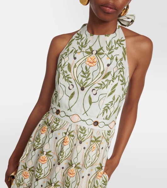 Consuelo Lunar embroidered linen midi dress