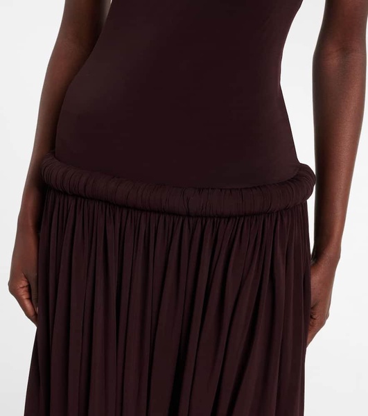 Strapless gathered jersey maxi dress