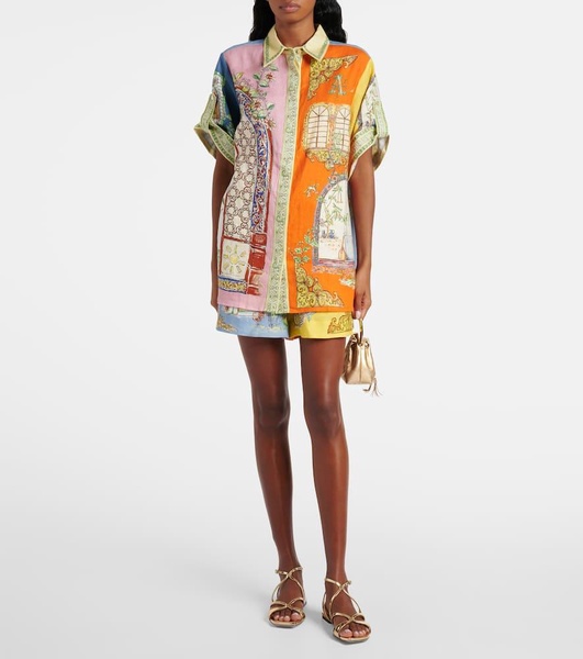 Monte printed high-rise linen shorts