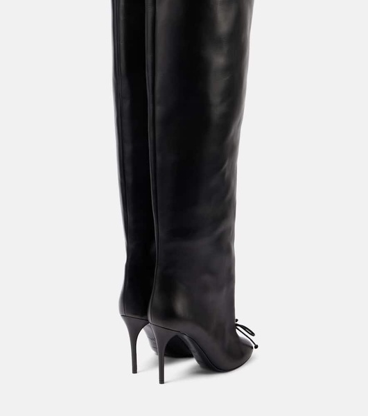 Bow-detail leather over-the-knee boots