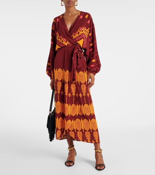 Printed silk wrap dress