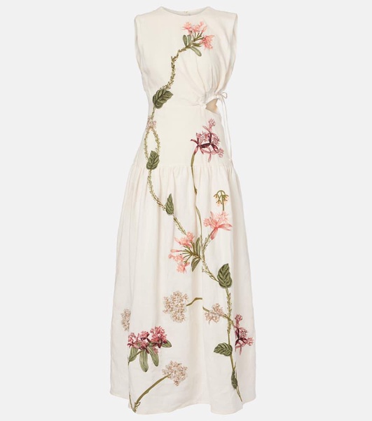 Otoño Orquidea embroidered linen midi dress