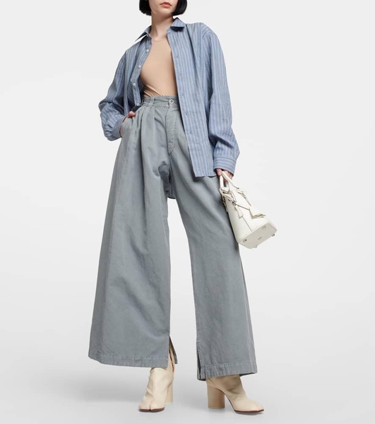 Wide-leg cotton and linen canvas pants