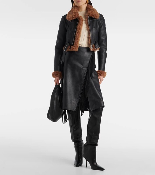 Cropped faux leather biker jacket