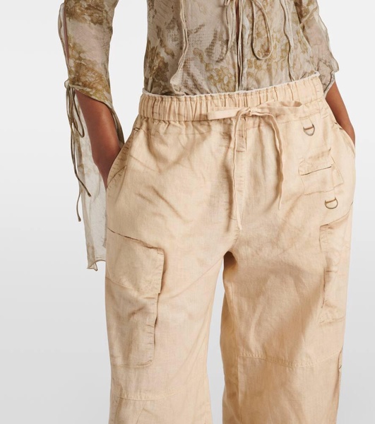 Trompe l'œil linen and cotton cargo pants