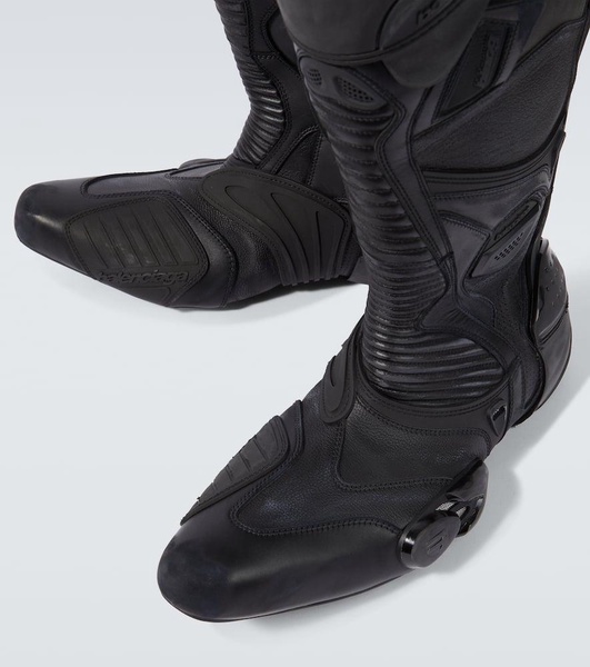 Biker embossed leather knee-high boots