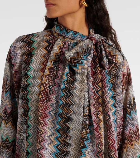 Zigzag draped lamé minidress