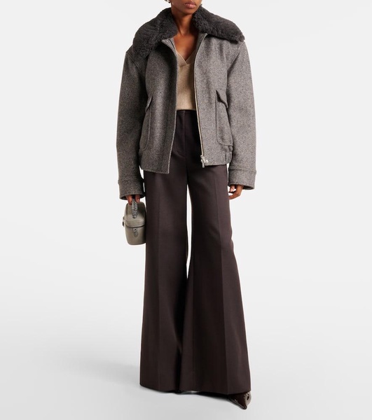 Faux fur-trimmed wool-blend jacket