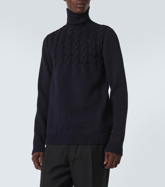 Cable-knit wool turtleneck sweater