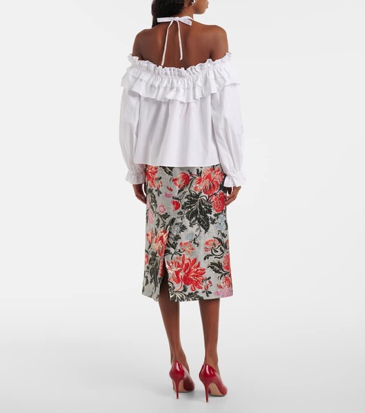Floral halterneck cotton-blend top