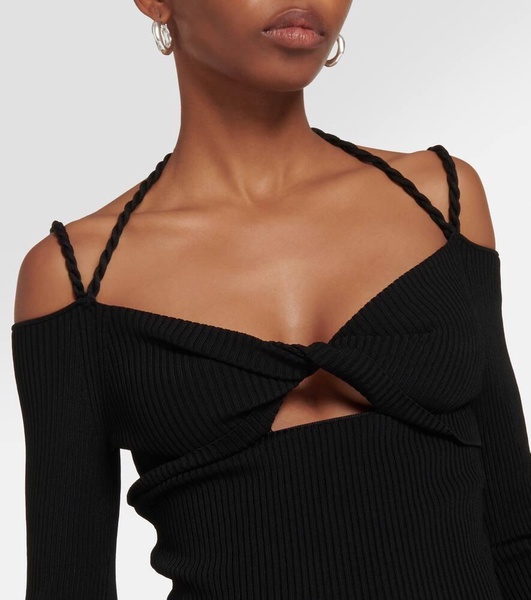 Ribbed-knit cutout top