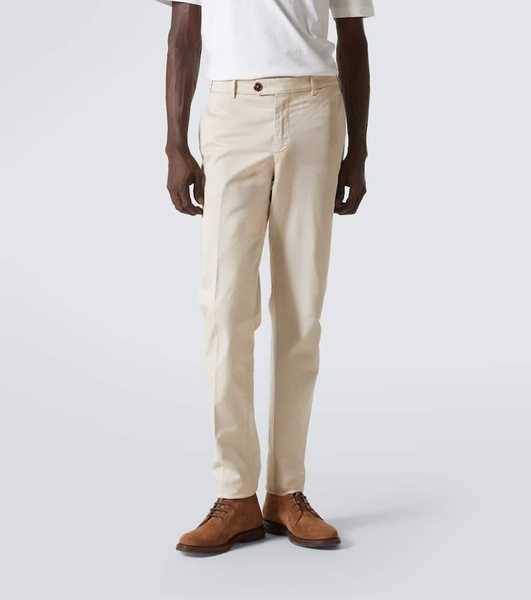 Mid-rise cotton-blend slim pants