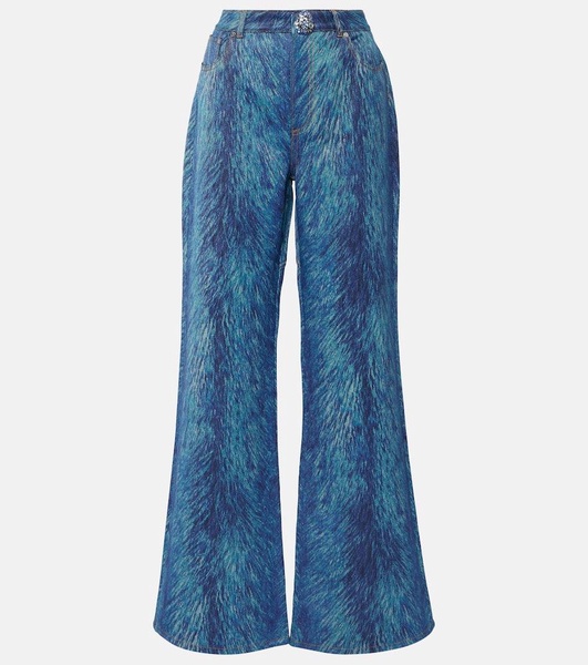 Embellished fur-print flared jeans