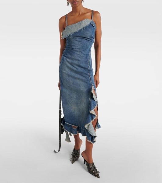 Delouise ruffled denim midi dress