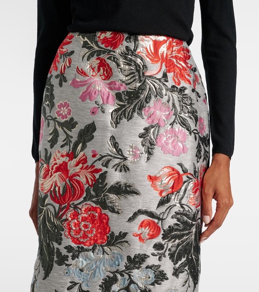 Floral jacquard pencil skirt