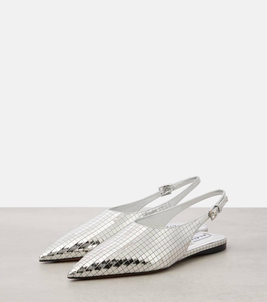 Art Deco mirrored leather slingback flats