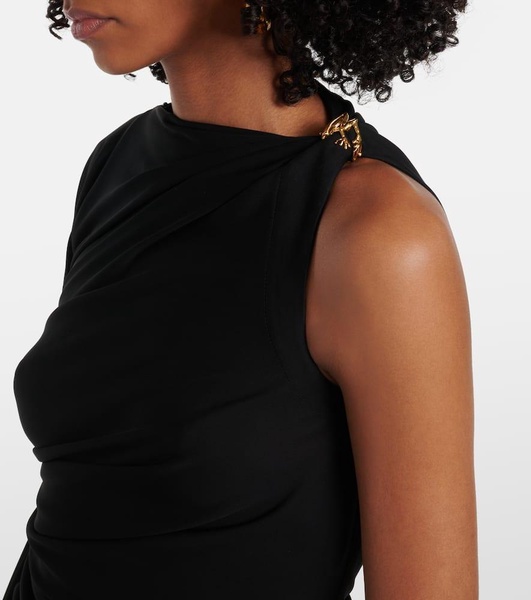 Embellished draped jersey midi dress