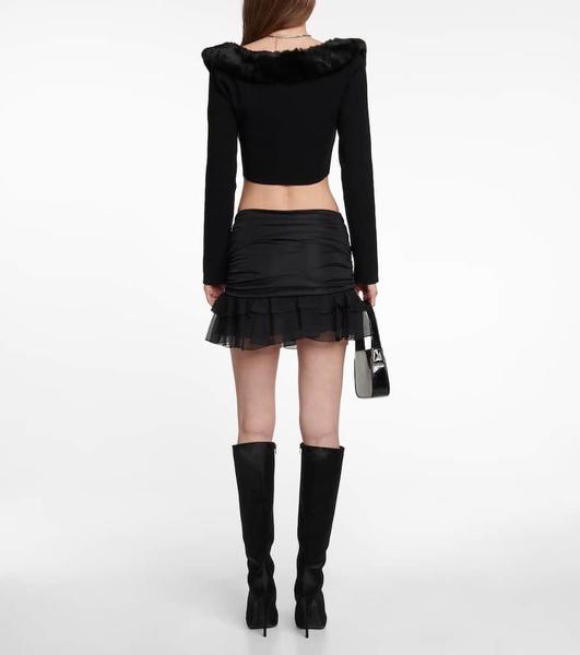 Ruffle-trimmed pleated miniskirt