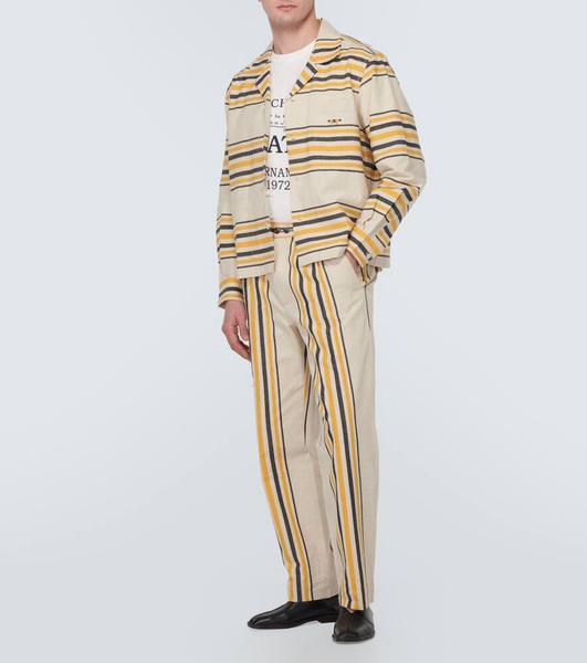 Striped mid-rise cotton straight pants