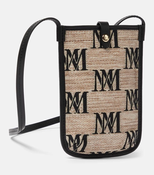 Phony leather-trimmed canvas phone pouch
