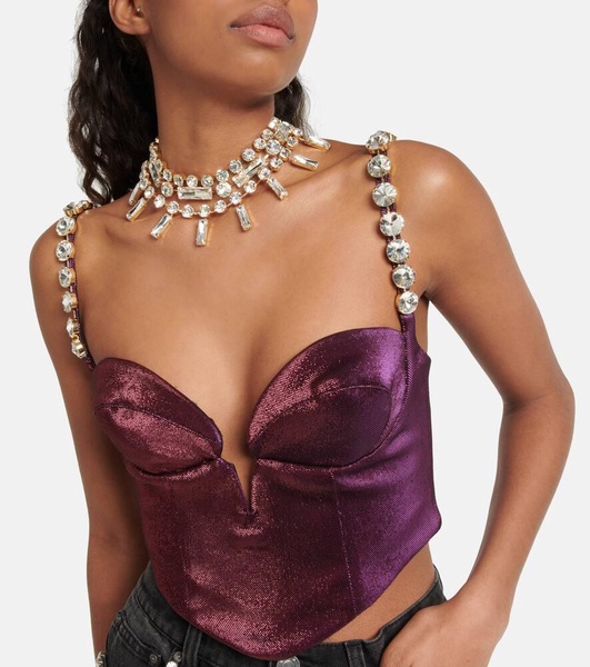 Embellished cotton-blend cropped top