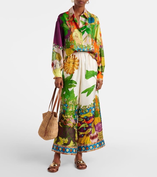 Tiger silk twill wide-leg pants