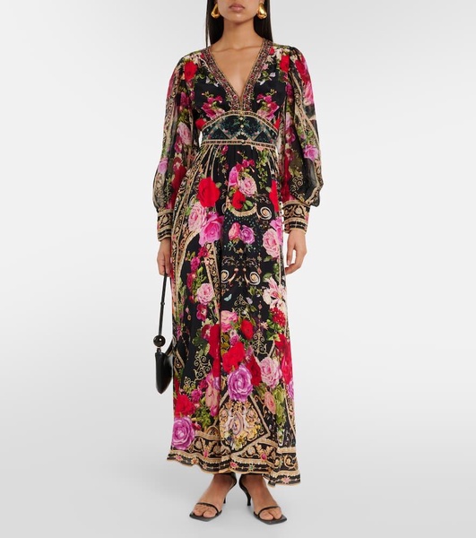 Floral printed silk maxi dress 