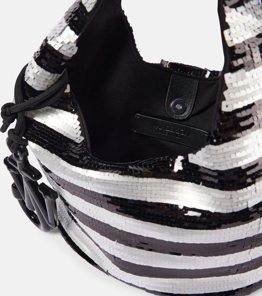 Mini striped sequined tote bag