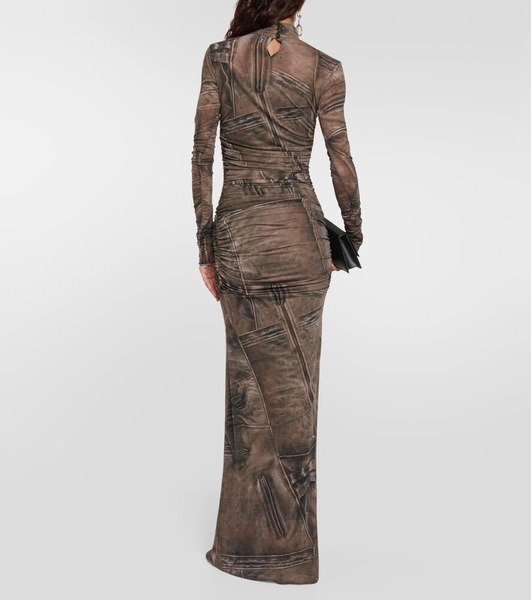 Printed high-neck gown