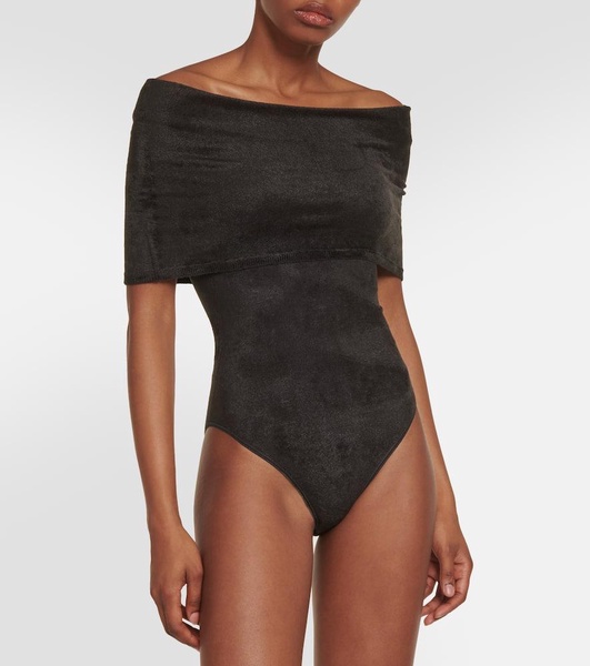 Off-shoulder velvet bodysuit