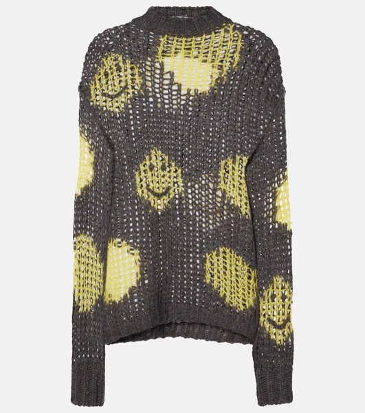 Embroidered open-knit sweater
