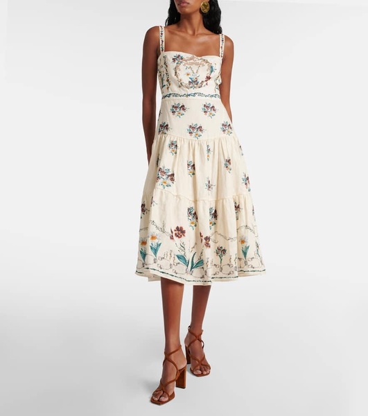 Lima Florero embroidered linen midi dress