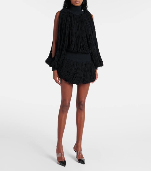 Fringed wool miniskirt