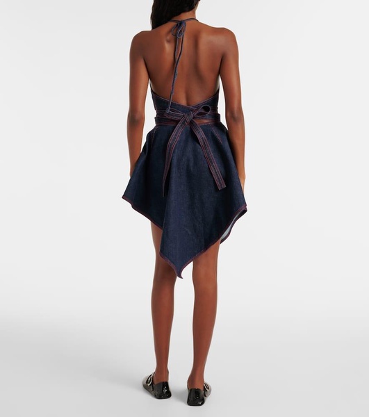 Triangle asymmetric denim miniskirt