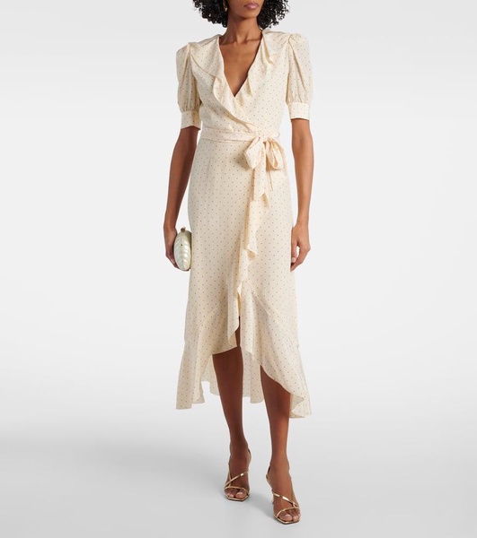 Polka dot silk wrap dress