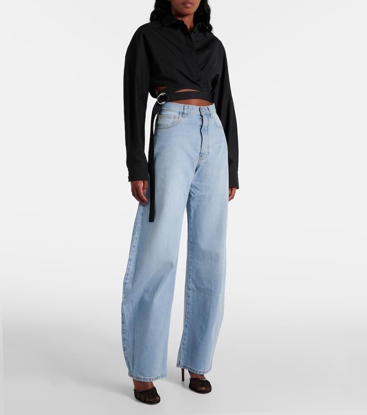 Cropped cotton poplin shirt