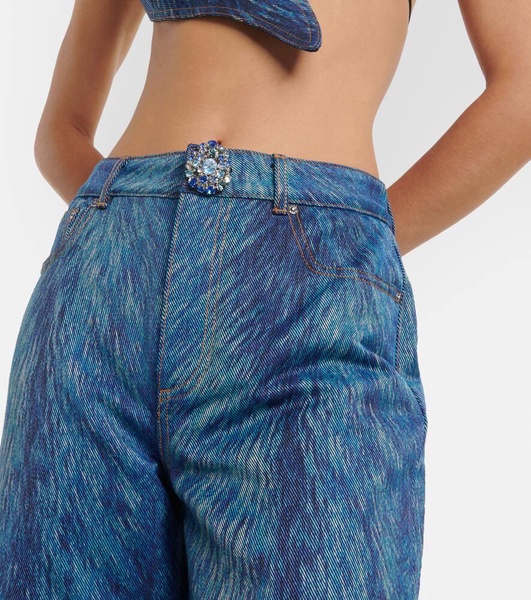 Embellished fur-print flared jeans