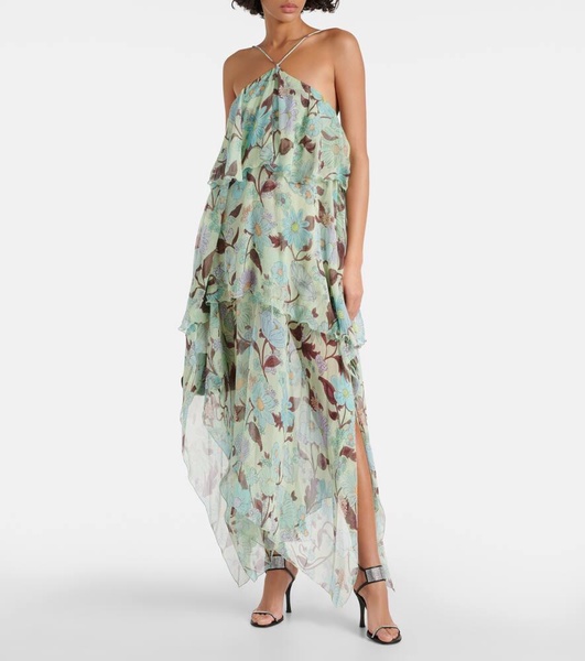 Tiered printed silk maxi dress