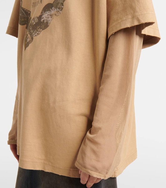 Printed layered cotton T-shirt