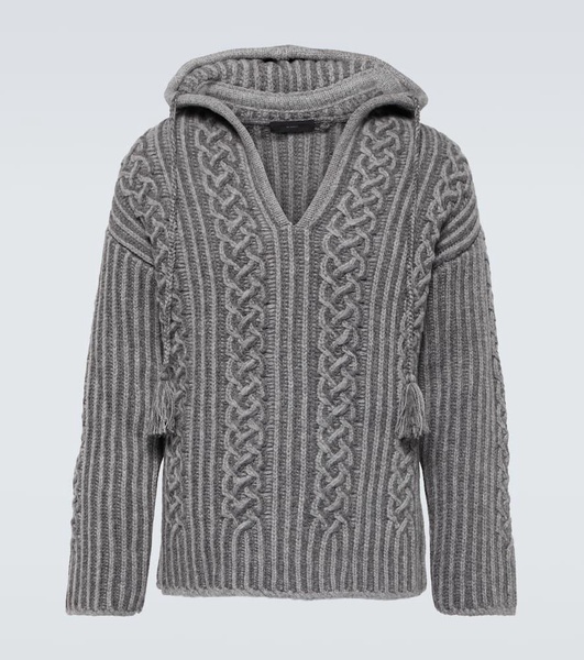 Cable-knit virgin wool hoodie