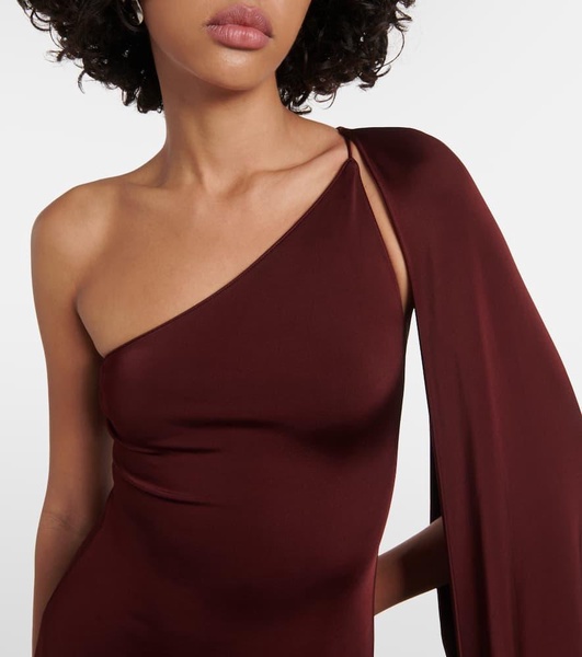 Caped one-shoulder satin gown