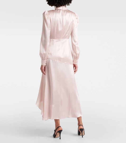 Ruched silk satin maxi dress
