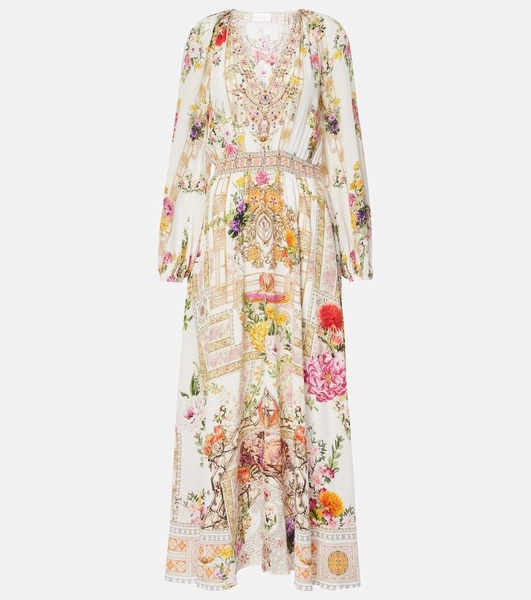 Floral shirred silk maxi dress