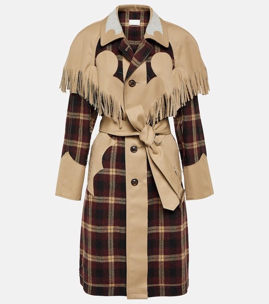 Fringed checked trench coat