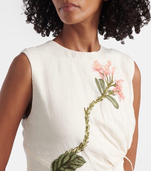 Otoño Orquidea embroidered linen midi dress