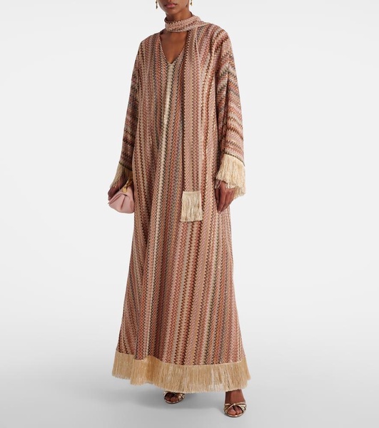 Zigzag sequined fringed lamé kaftan