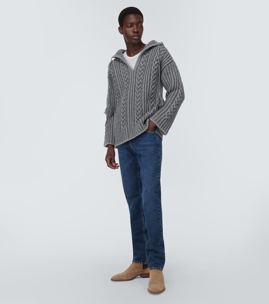 Cable-knit virgin wool hoodie