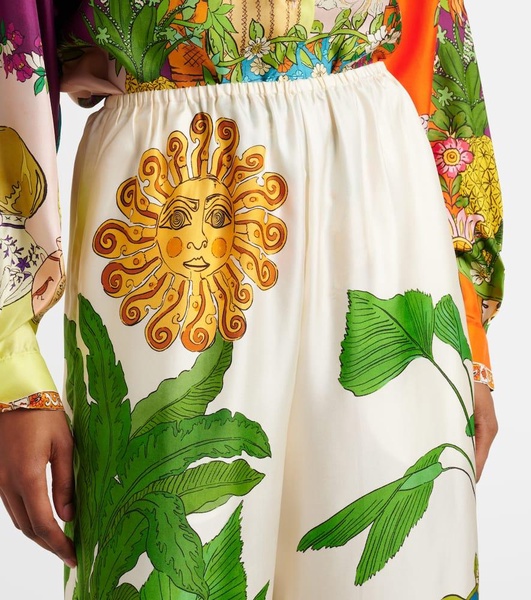 Tiger silk twill wide-leg pants