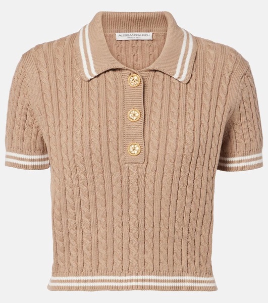 Cable-knit cropped cotton polo shirt