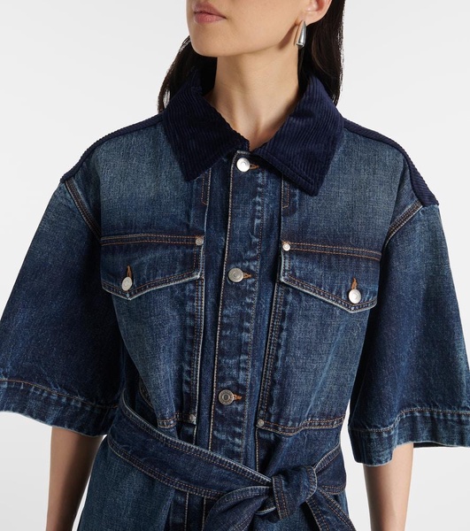 Corduroy-trimmed denim minidress